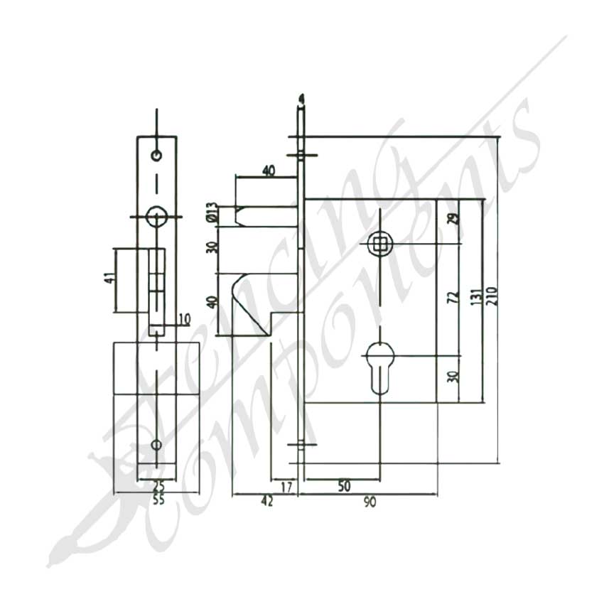 IBFM Sliding Gate Beak Lock for 50x50mm Gate Frame - Complete Kit w/ Key