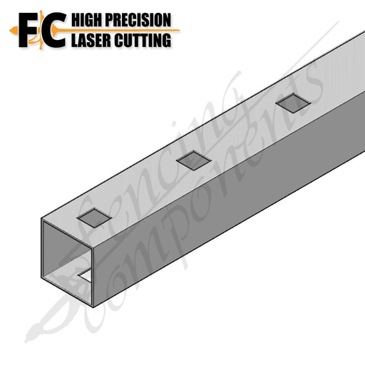 75x75mm Gal Punched Rail - 2mm (25SQ - 115mm Centres - 7800mm Laser)